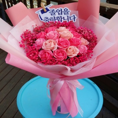 비누꽃장미+프리저브드 안개 핑크 꽃다발 (배송료 별도 상품입니다.)